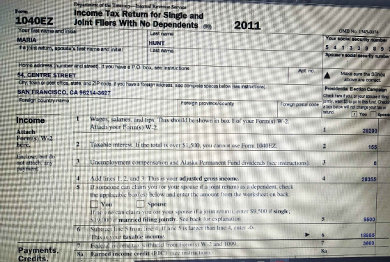 Department of the Treasury_Internal Revenue Service Income Tax Return for Single and 1040E Joint Fllers With No Dependents (9