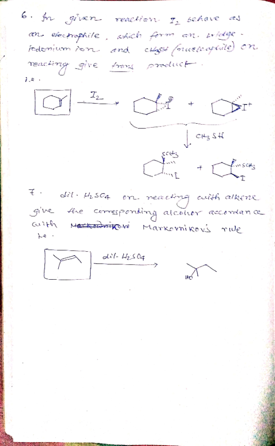 6. for given reactionI behave a an electrophile, which form an Arde edenium ion and CLASH MIKELOWdile on Tertinggive an ecc.