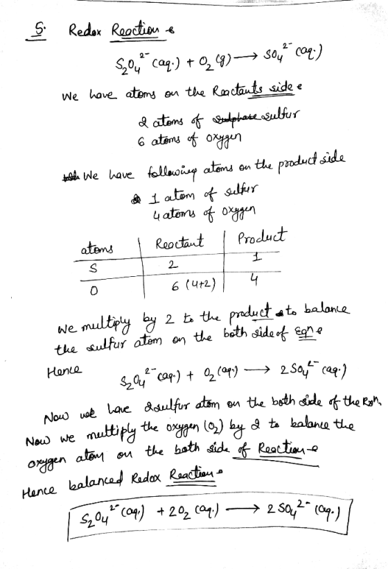 s Redox Reaction a S204 * caq.) +©26)-> 501 caq.) We have atoms on the Reactants side e - 2 atoms of sulphate sulfur 6 atoms