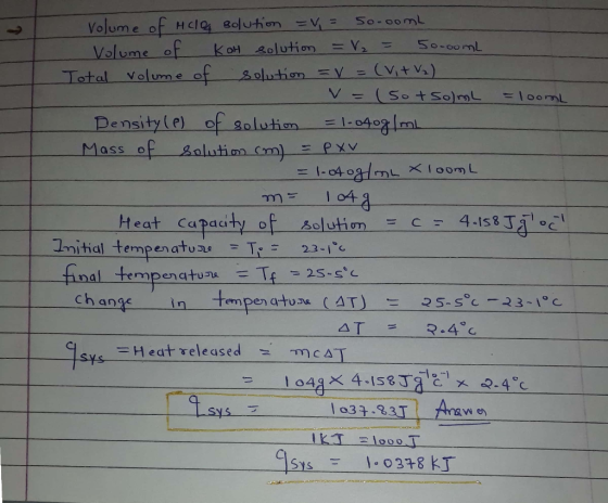 L I volume of Haloq solution = v= 5o-ooml Volume of KOH solution = V2 = 50.00ml Total volume of solution = V = (V+V2) V = (50