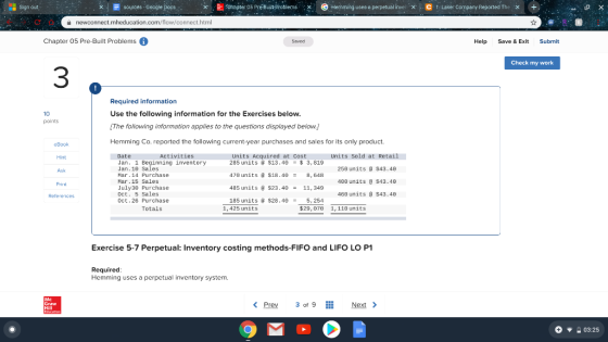 h apter 05 Pre But Problems Hemming uses a perpetual inven X C 1: Laker Company Reported The X OX Sign out 6 sources - Google