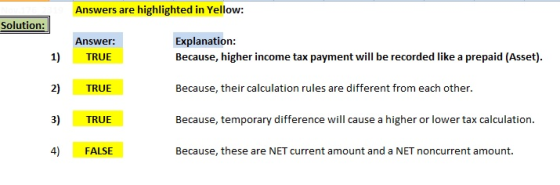 Answers are highlighted in Yellow: Solution: Explanation: Answer: Because, higher income tax payment will be recorded like a
