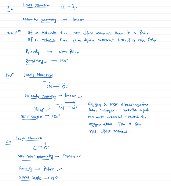 Iz Lewis Structures 1-i: Molecular geometry linear NOTE* of a molecule of a molecule has net dipole moment has Zeno dipole mo