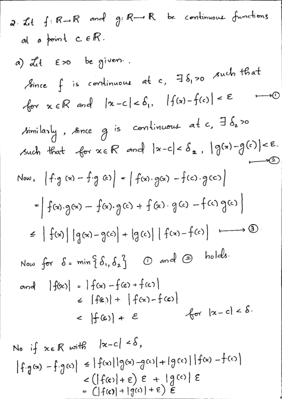 gi RR be continuous functions 2. Let f: RR and point ceR. al a) Let E > be is c, Since g givers Since f is continuous at a, 7