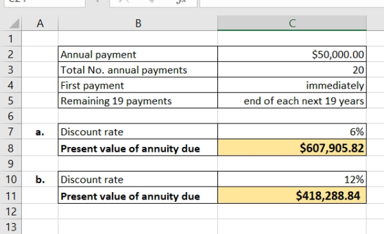 B $50,000.00 Annual payment Total No. annual payments First payment Remaining 19 payments immediately end of each next 19 yea