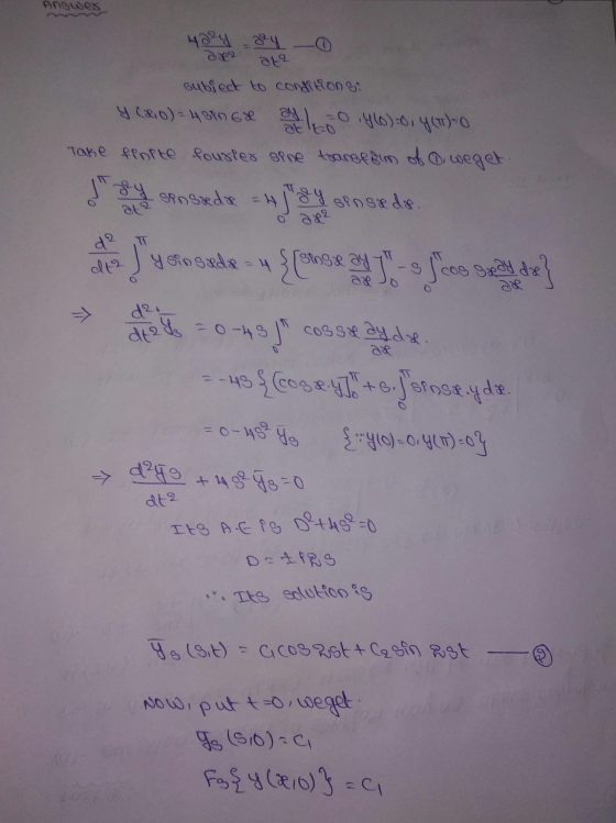 Angwer at2 4824824 282 subject to conditions: y (20) = 4 sin 68 1100 146)-0, 4(1)-0 Take finite fourier sine transffim of 0 w