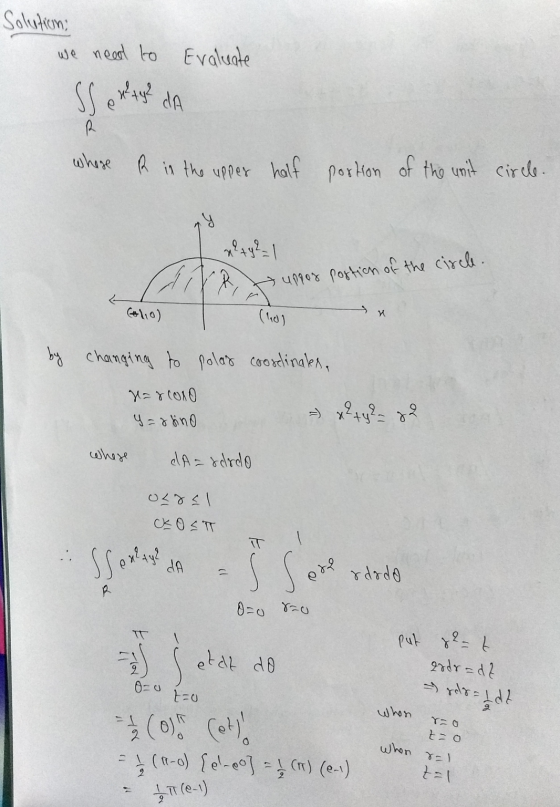 Solution: we need to Evaluate Sex da R where R in the upper half portion of the unit circle iy Aitor uppor portion of the cir