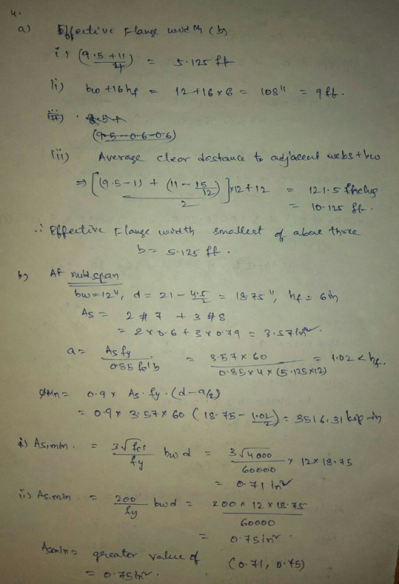 a) Effective (9.5 t Flange world an (bg = 5.125 ft 1 bo +16 hp a 12 + 16 x 6 2 1081 = 9ff. ü) 2.5 (95-06-06) ii) Average clea