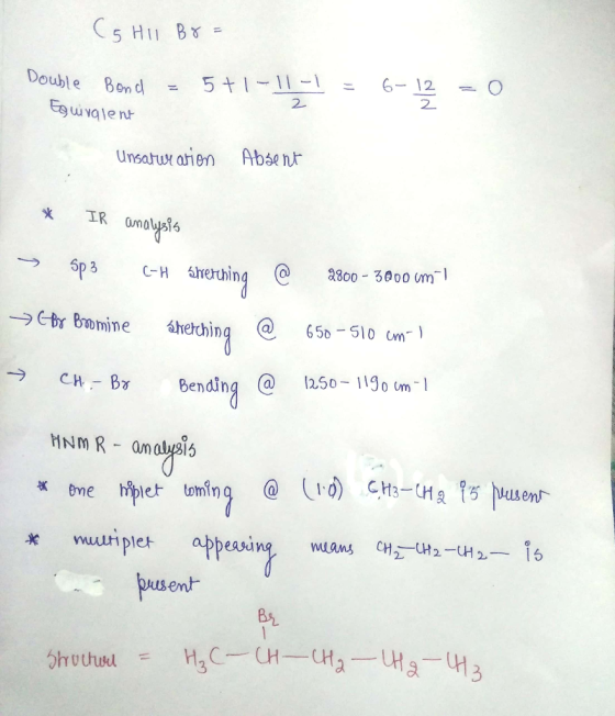 C5 HII BY 6-120 Double Bond 5+1-11- 2 Egui vale nt Absent Unsatur arien IR OMdyals sSreraing a800 3000 m Sp 3 CH CBr Bromine