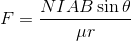 F=\frac{NIAB\sin\theta}{\mu r}