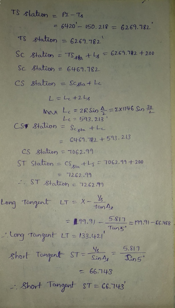 To state = TS station PI- Is = 6420 - 150.218 = 6269.782 TS station = 6269.782 = 6269,782 +200 Sc Station 2 6469.782 Cs stat