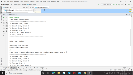 MVCExample - Items Details.java - IntelliJ IDEA - 0 X File Edit View Navigate Code Analyze Refactor Build Run Tools VCS Windo
