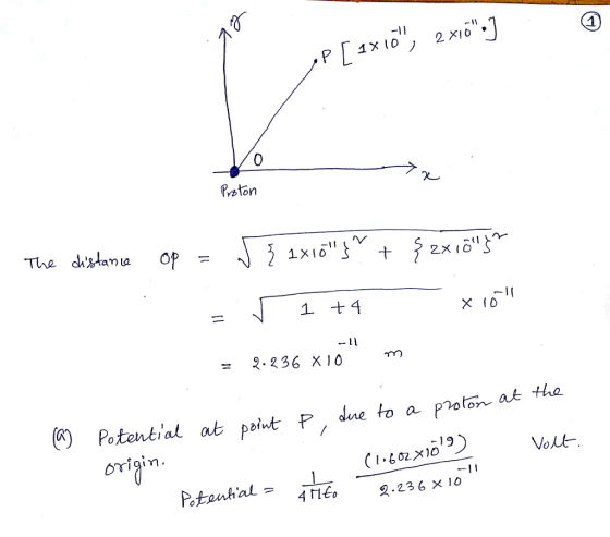 Prston 2.236 x10 Potential at point p,dae to a p otonak origin. 2.23 6 10