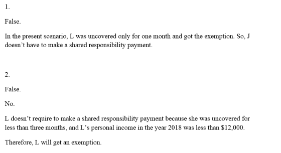 False. In the present scenario, L was uncovered only for one month and got the exemption. So, J doesnt have to make a shared
