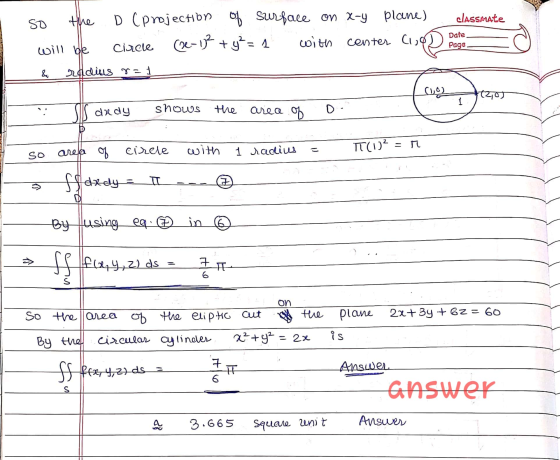 so the D C projection of surface on x-y plane) classmate (21-12 + y²=1 circle with center Ciso Page will be redius rat Co did