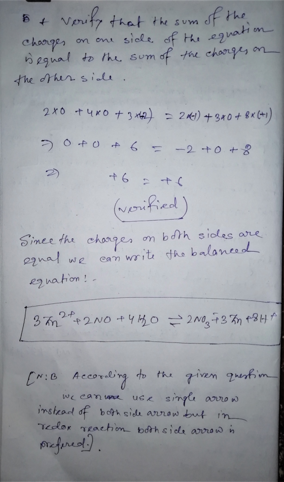 to & Verify that the sum of I the onation charges on one side of the equat bequal to the sum of the charges an the other side