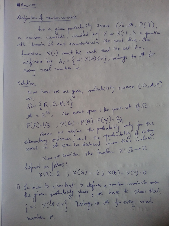 Answer inihon vand.an vamiable Van eian XC) muat be such a th set A eve real numher . the event space the erent int can be d