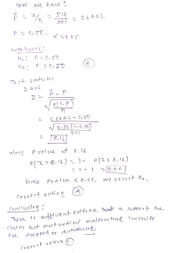 Here we have a Ộ al 516 801 0.6442 D-0.50, R 0.05 Hypotheses: Hai D-0.50 Hai P >0.50 A Test statistic z test 2 - Pllup - 0164