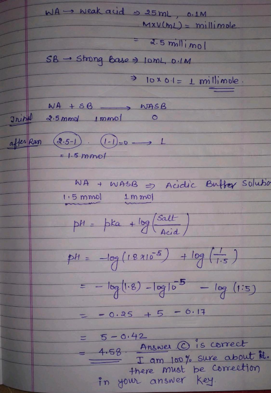 且→ weak acid-s 25 rol -01M NASB 1.5 m mot- 之Acidic Bnfter Soluta 1.5 mmol im mo Sall- Aid 1. s) Iam iso7. sure about k. there