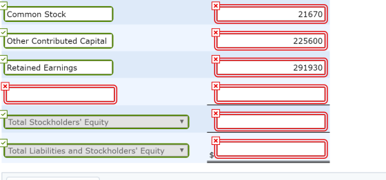 TCommon Stock 21670 Other Contributed Capital 225600 Retained Earnings 291930 TTotal Stockholders Equity Total Liabilities a