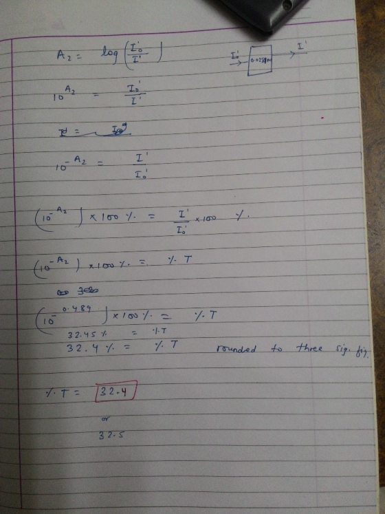 A2 = 0.02892 T = 1 to-A2 = Lo (10 x 100 %. = I x 100 I. ( 10 A) x 100 %. = 7T 306 0.767 x 100 %. = 32.45% = 1.T . 32.4 %. = 7