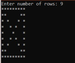 Enter number of rows: 9 出出出出出出出出来 米米 米米 半 宋 宋,出 半 宋 宋,宋 半 宋米 半半 本来 来来来来来来来来来