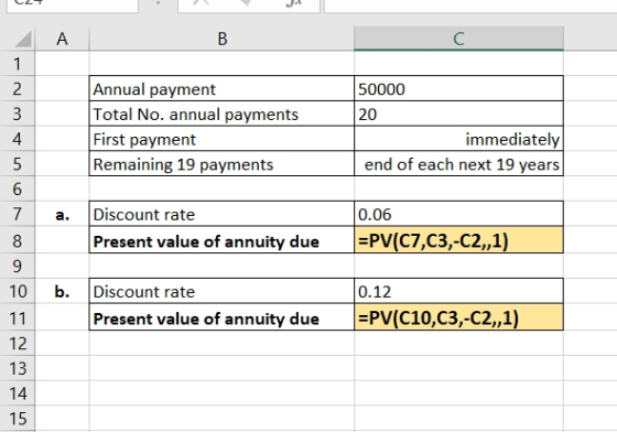 L2T . 50000 20 Annual payment Total No. annual payments First payment Remaining 19 payments immediately end of each next 19 y