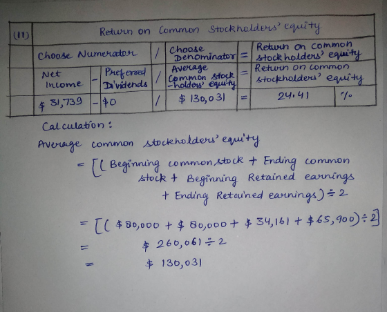 Common stock/= Return on Common Stockholders equity choose Return on common Choose Numerator Denominator stock holders en Net