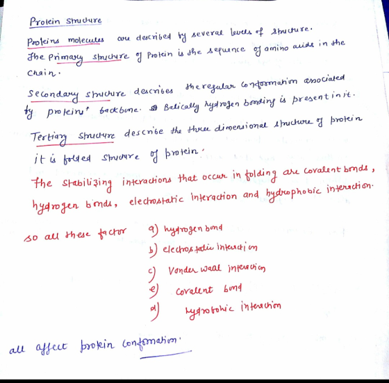 Protein Shudure Profeins molecules are described by several levels of structure. The primary structure of Protein is the sequ