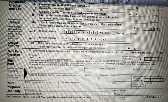 1140 Payments, Credits, and Tax 8a b 9 3660 10 Earned income credit (EIC) (see instructions) Nontaxable combat pay election.