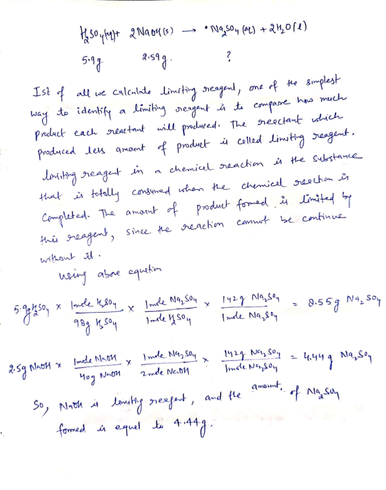 Hy soygght 2 N904(5) ► •Nqsoy (2) +24,01e) 5.98 2.598. ? Ist of all we calculate limiting reagent, one of the simplest way to