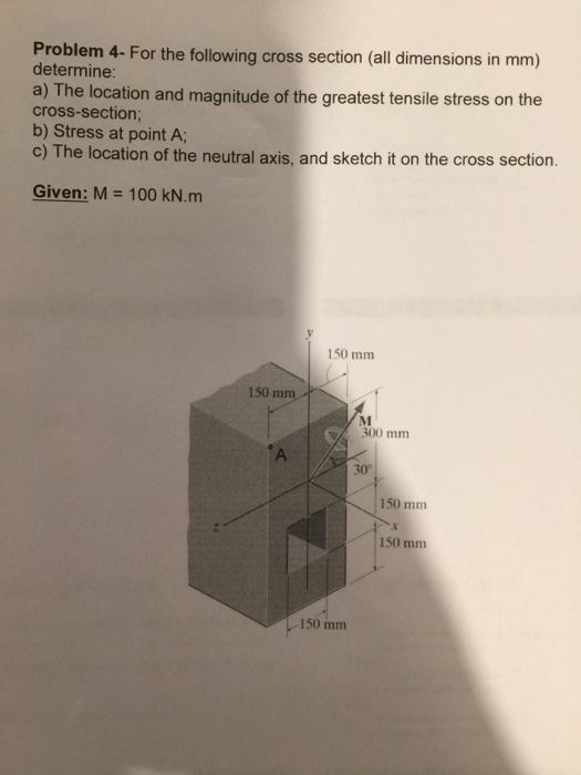 Problem 4- For the following cross section (all dimensions in mm) determine: a) The location and magnitude of the greatest te