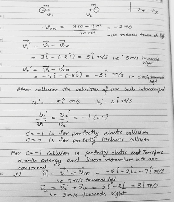 ve means to cand CM ste- - After colluïen the velocites al two baldyǐntorchomged c= o im ForCCallsion is parfetiy clashc ansd Thercfare em 13 mcomentum both ane Kimete emergy cmserved