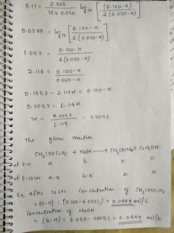 2. 303 10x 0.050 10.100-10) 2 (0.050-x) 0.0239 = ley 100ml 12(0.050-x) 1057 = 0.100- 2 (0.050-x) 2.114 = 0.100-X 0.050-1 0.10