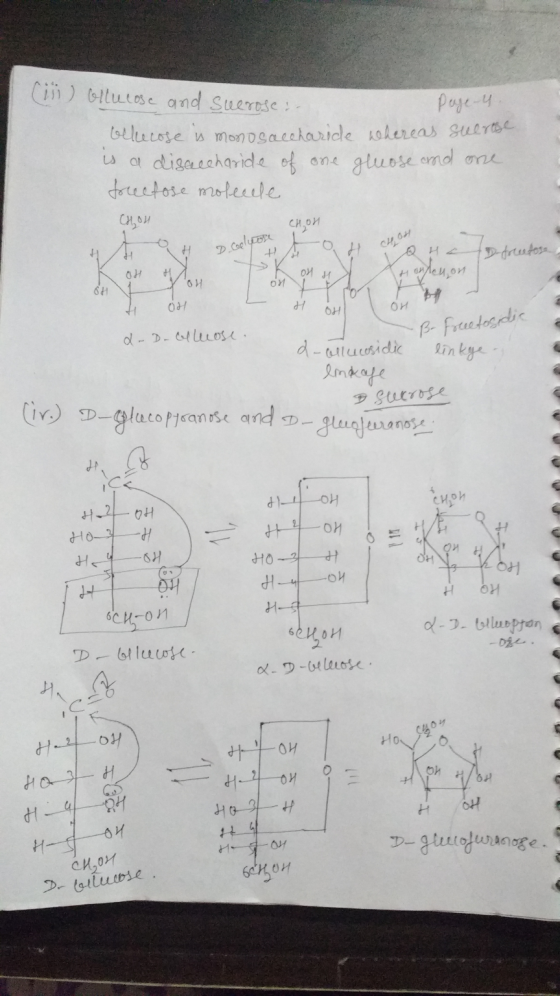 (ii) Cellulose and suerose: Page 4 elecose is monosaccharide whereas suerose is a disaccharide of one gluose and one forecfos