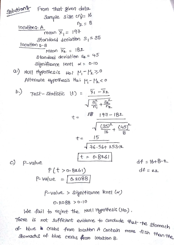 golution From that given data- Sample sise cm= 16 mean X1= 177 Standard devaten S|二35 location B Men No. 182 8tandard deviati