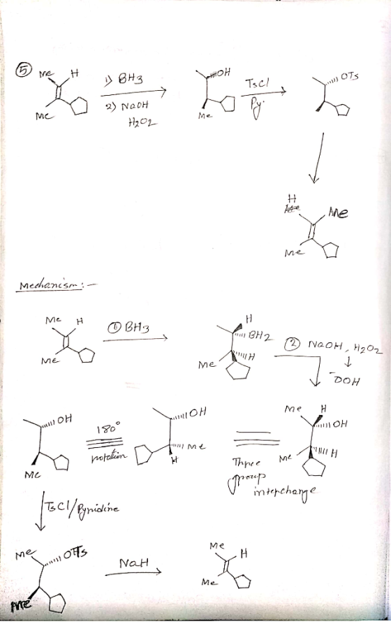 6 me H » BH 3 : \roн Iscl Me W 2) NOOH H₂O2 Mechanism: - - Me H ③ BH3 CH2 NOOH, H2O2 - Me Me o DOH me H теон Sul OH он 180° m