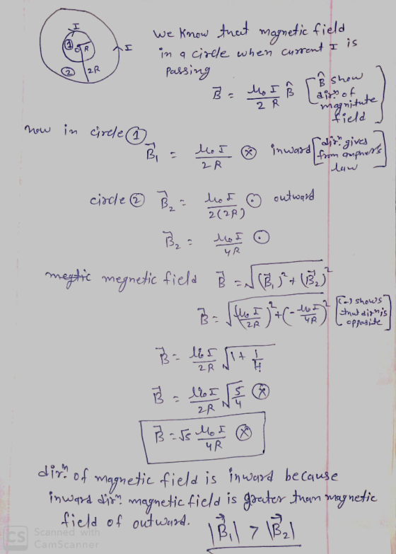 gndic field In q cirele when cument I 1s We Know tnat R Passing 2R magnitunte field 2 R ww in cirde alitgives frem guphes Ly