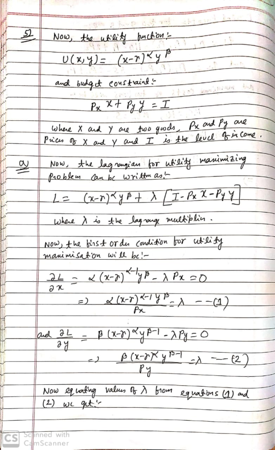 Now, the ability fuction / U(x, y) = (1-r) y and budget constraint? - Px xt Pyy = I Where X Prices of X and Y and Y are two g