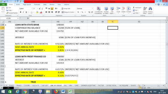 WORKING CAPITAL APPROACH Microsoft Excel (Product Activation Failed) Page Layout Formulas File Home Insert Data Review View A