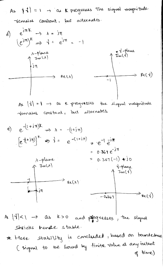 As N =1 as k progresses the signal magnitude remains constant, but alternates. d) . estk x = in (eink » f = eit = -1 y-plane