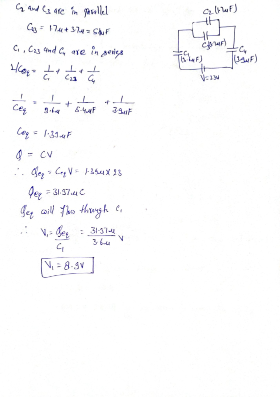 C and C3 are in parallel C23 - = 17u+ 3.74 = SifuF C2 (17MF) C, C23 and Cu are C32:746) in series - Cu skert ha a T (3.64 F)