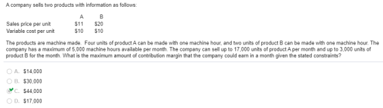 A company sells two products with information as follows: Sales price per unit Variable cost per unit А $11 $10 $20 $10 The p