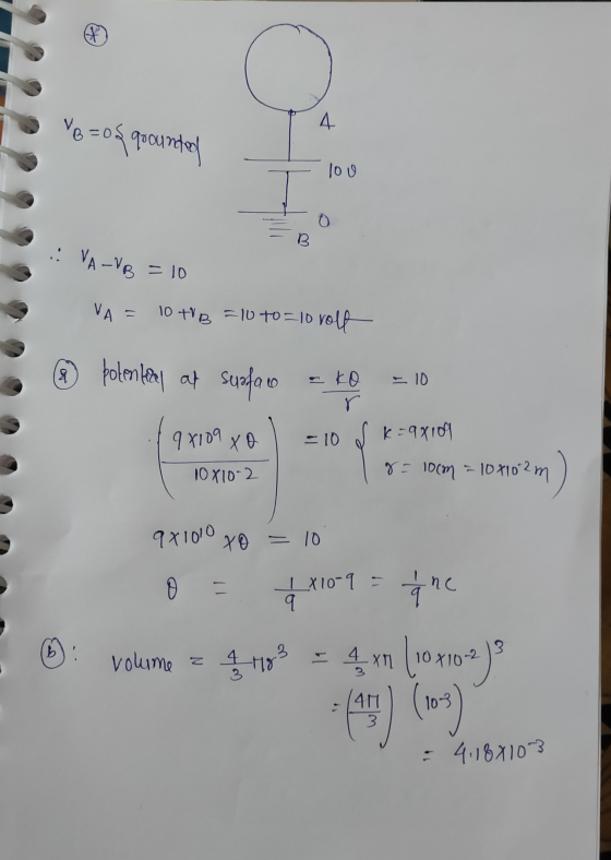 B=0&grounded . VA-VB = 10 I VA = 10 + B = 10 to 10 roll @ potenteel at syafavo ko = 10 19x109 to 1 = 10 & K = 98189 10X10-2