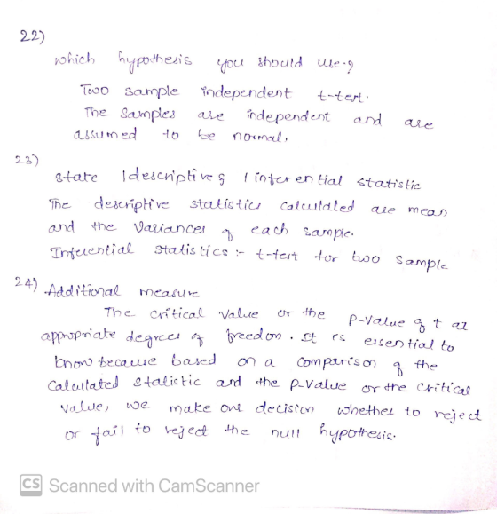 22) which hypothesis you should uten? Teco Sample independent t-test. The samples independent and assumed normal, are to 23)