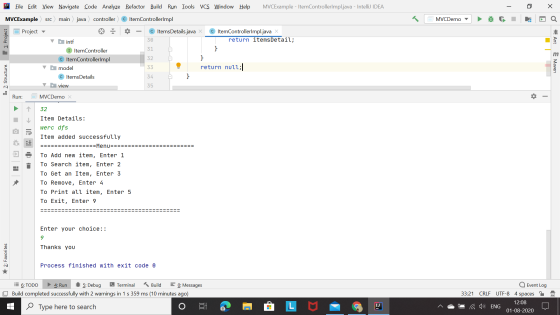 - 0 Х MVCDemo . 1: Project File Edit View Navigate Code Analyze Refactor Build Run Tools VCS Window Help MVCExample - ItemCon