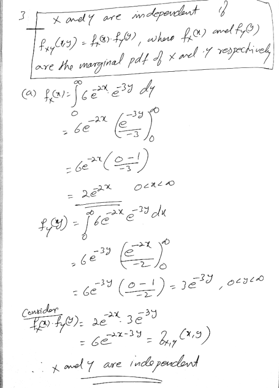 I X andy are independent if I fx y Caly) = f fylg), where f() and fy) are the marginal pdf of x and y respectively (a) fry -
