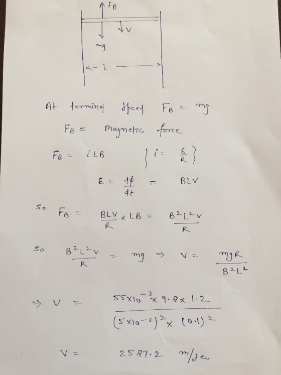 FB At terming pae Fe mj haym frce 1- &7 I LB Fe - BLV Fa BLV B2L2V LB= R R So B22v mg R B 2L2 -3 SSX1O 9x 12 (5xlo-2)x 2587.2