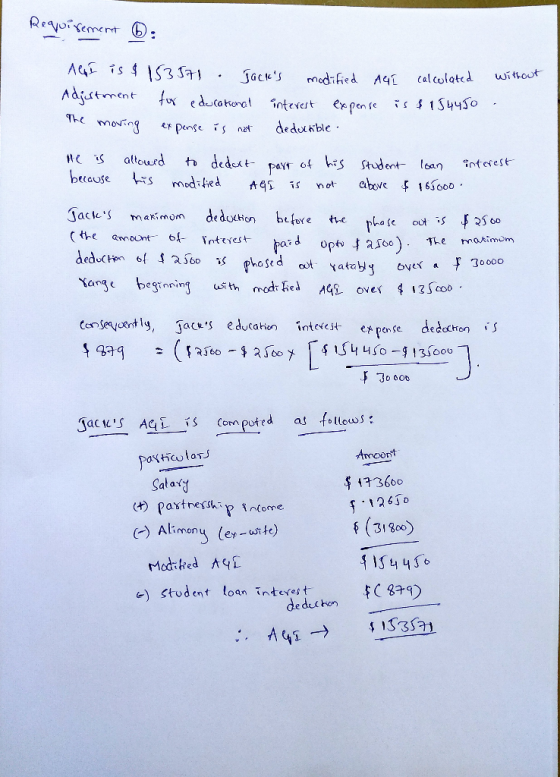 Requirement : without Alst is $ 153571 Jocks modified A4I calculated Adjustment for educational interest expense is $154450