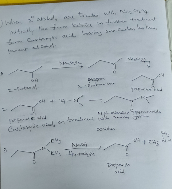 :) When 2 alcohols are treated with Nagar og initially the form Ketones on further treatment form Carbonylic acids having on